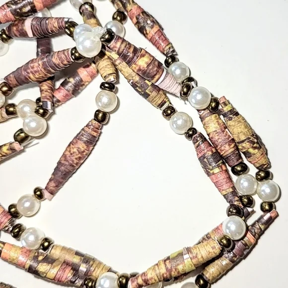 2 ROLLED PAPER BEAD NECKLACES - LIGHTWEIGHT - ABOUT 28" LONG EACH - Picture 3 of 6